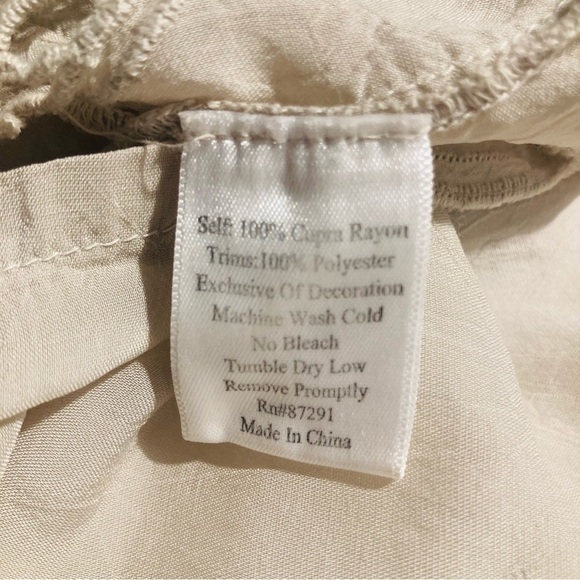 JOHNNY WAS Sz L 100% Cupro Rayon Embroidered Trim Semi Sheer Cream Blouse - Picture 12 of 12